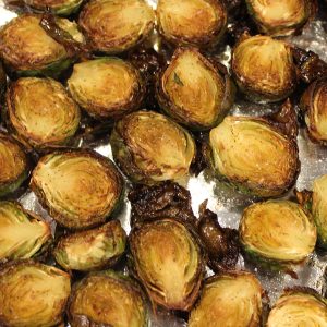 Roasted brussels sprouts on sheet pan